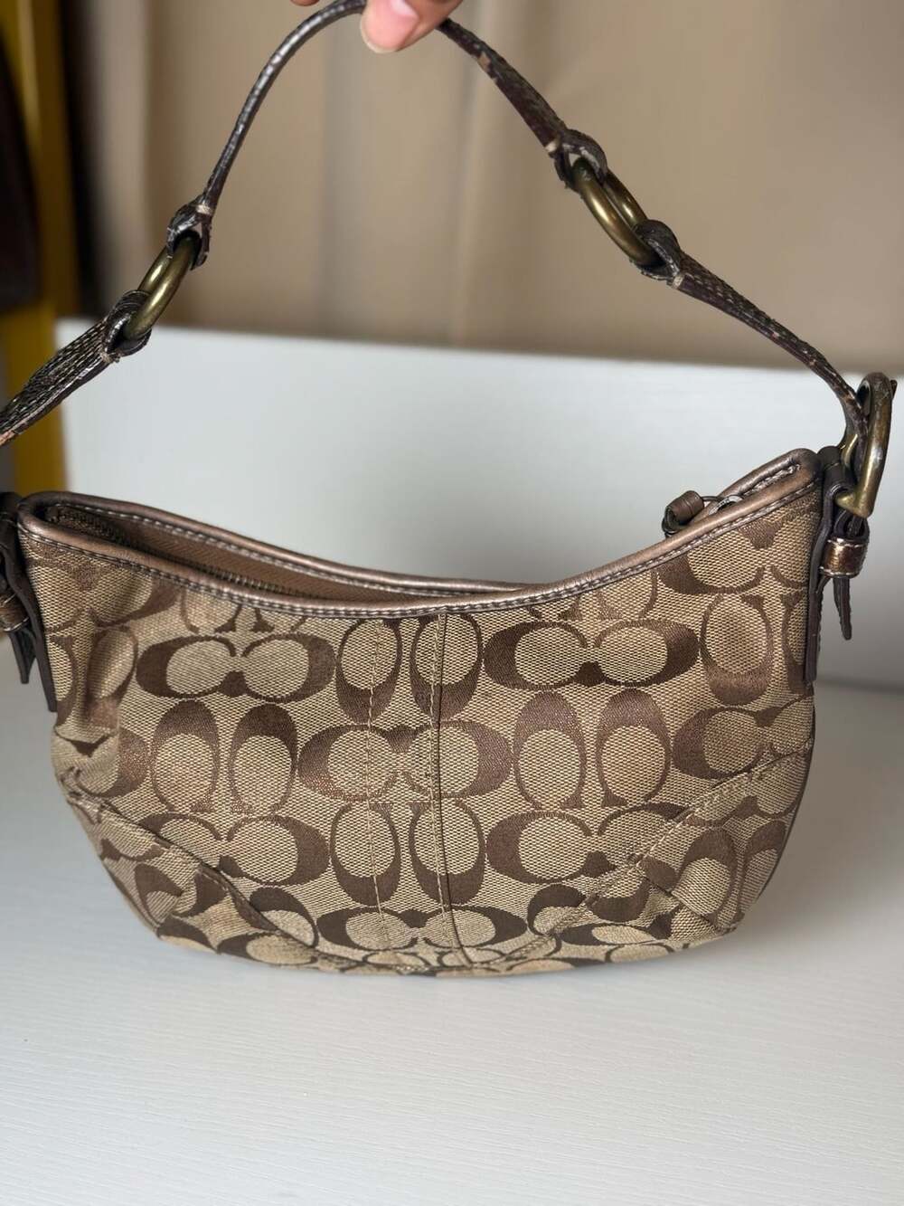 Coach Signature C Hobo Shoulder Bag Brown Canvas